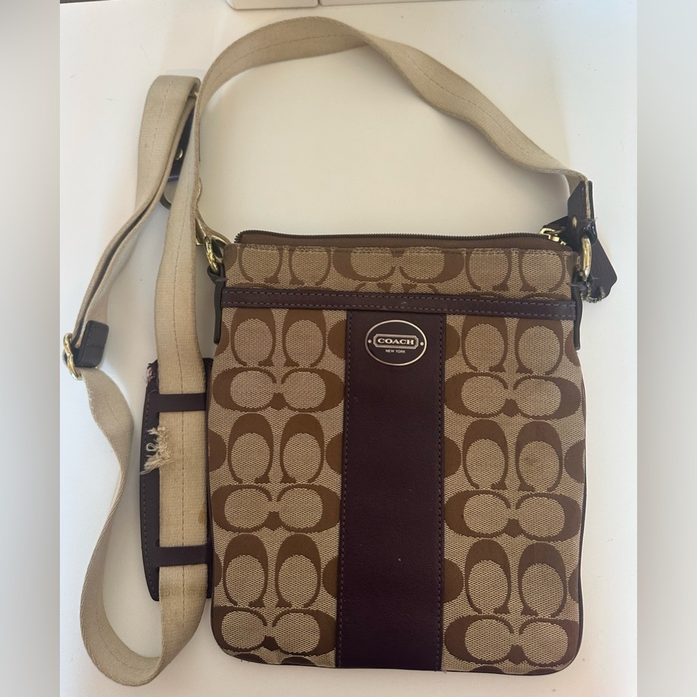 Coach signature Brown and Purple Canvas Bag